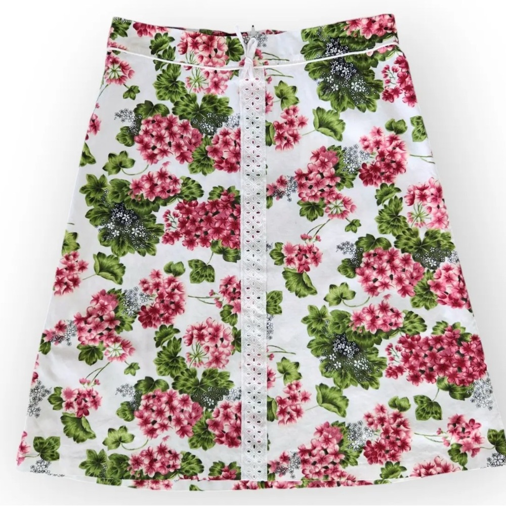 Y2K pink and green geranium skirt size12/L ALine vintage skirt